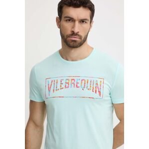 Bavlnené tričko Vilebrequin THOM pánske, tyrkysová farba, s potlačou, THOAP349