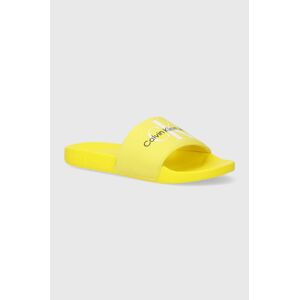 Šľapky Calvin Klein Jeans SLIDE MONOGRAM CO dámske, biela farba, YW0YW00103,