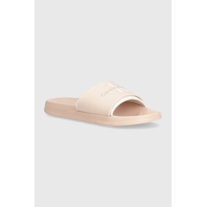 Šľapky Calvin Klein Jeans SLIDE MONOGRAM TPU dámske, béžová farba, YW0YW00585