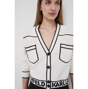 Kardigán s prímesou vlny Karl Lagerfeld béžová farba, tenký