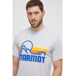 Tričko Marmot Coastal pánske, šedá farba, s potlačou