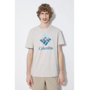 Bavlnené tričko Columbia béžová farba, s potlačou