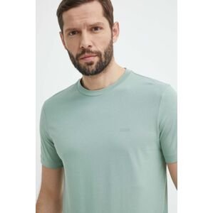 Bavlnené tričko BOSS pánsky, zelená farba, jednofarebný
