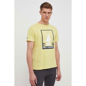 Bavlnené tričko Helly Hansen pánsky, žltá farba, s potlačou