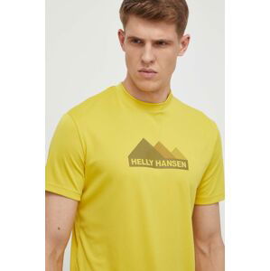 Športové tričko Helly Hansen žltá farba, s potlačou