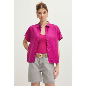 Ľanová košeľa Medicine dámska, fialová farba, regular, s klasickým golierom