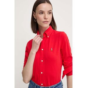 Bavlnená košeľa Polo Ralph Lauren dámska, červená farba, regular, s klasickým golierom, 211924258