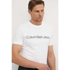 Bavlnené tričko Calvin Klein Jeans pánske, biela farba, s potlačou, J30J322552