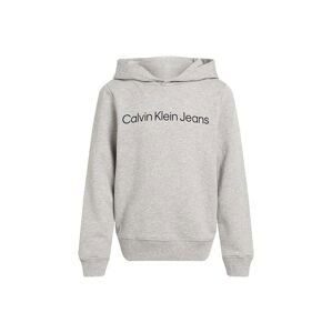 Detská bavlnená mikina Calvin Klein Jeans šedá farba, s kapucňou, s potlačou, IU0IU00601