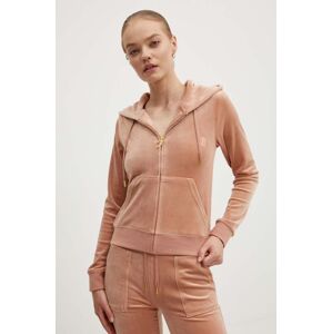 Velúrová mikina Juicy Couture ROBERTSON GOLD béžová farba, s kapucňou, jednofarebná, JCAP176G