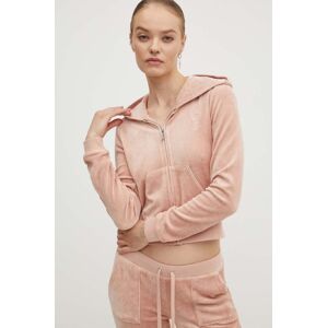 Velúrová mikina Juicy Couture HERITAGE ROBYN HOODIE béžová farba, s kapucňou, jednofarebná, JCSEBJ007