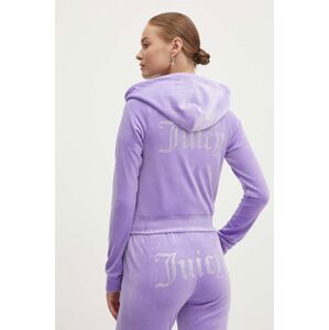 Velúrová mikina Juicy Couture MADISON HOODIE fialová farba, s kapucňou, s nášivkou, JCWA122001