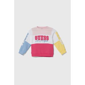 Detská bavlnená mikina Guess ružová farba, vzorovaná, K4YQ03 KA6R3