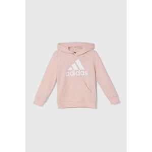 Detská mikina adidas LK BL FT HD béžová farba, s kapucňou, s potlačou, IV7442