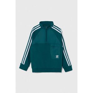 Detská bavlnená mikina adidas Originals HZ CREW zelená farba, s nášivkou, IY0012