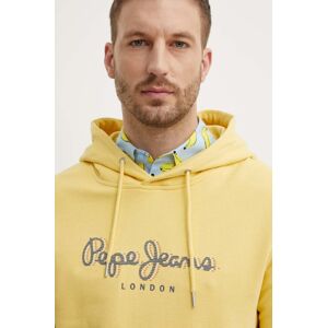 Bavlnená mikina Pepe Jeans SAUL HOODIE pánska, žltá farba, s kapucňou, s potlačou, PM582695