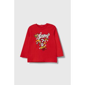 Detské bavlnené tričko s dlhým rukávom Guess červená farba, s potlačou, I4YI02 K8HM4