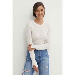 Bavlnené tričko s dlhým rukávom Calvin Klein Jeans béžová farba, J20J224335