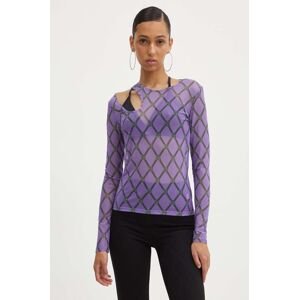 Tričko s dlhým rukávom HUGO dámske, fialová farba, 50518545