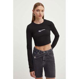 Tričko s dlhým rukávom Karl Lagerfeld Jeans dámske, čierna farba, 245J1704