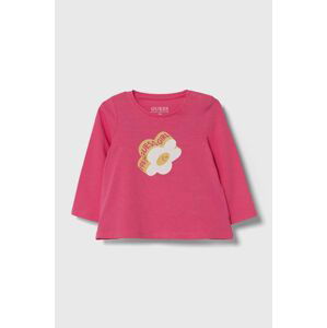 Tričko s dlhým rukávom pre bábätká Guess ružová farba, A4YI02 K6YW4