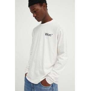 Bavlnené tričko s dlhým rukávom Won Hundred béžová farba, s potlačou, 3146-12063