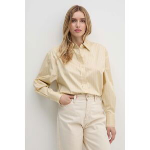 Bavlnená košeľa Calvin Klein dámska, béžová farba, regular, s klasickým golierom, K20K207585