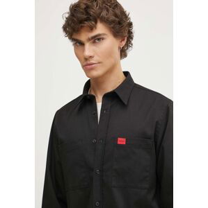 Košeľa HUGO pánska, čierna farba, regular, s klasickým golierom, 50519614