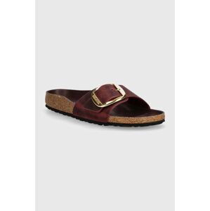 Kožené šľapky Birkenstock Madrid Big Buckle dámske, bordová farba, 1028031