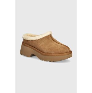 Semišové papuče UGG New Heights Cozy Clog hnedá farba, 1162510-CHE