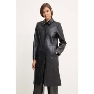 Kožený kabát Calvin Klein dámsky, čierna farba, prechodný, K20K207081