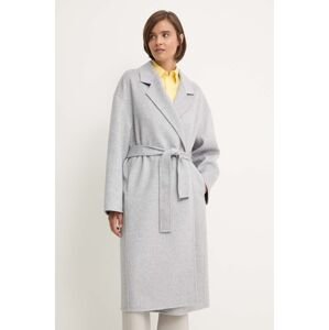 Vlnený kabát Calvin Klein šedá farba, prechodný, oversize, K20K207089