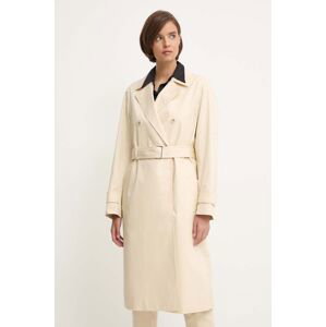 Bavlnený kabát Calvin Klein béžová farba, prechodný, dvojradový, K20K207281