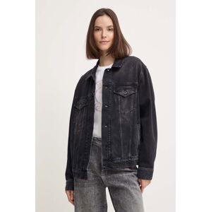 Rifľová bunda Pepe Jeans BOYFRIEND JACKET dámska, čierna farba, prechodná, oversize, PL402390XH7