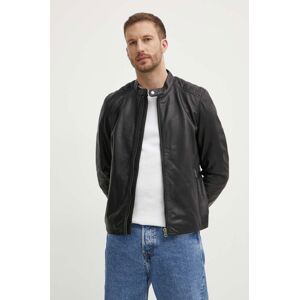 Kožená bunda Pepe Jeans TRISTAN pánska, čierna farba, prechodná, PM402991