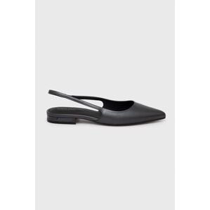 Kožené balerínky Calvin Klein FLAT SLINGBACK PUMP PEARL čierna farba, s otvorenou pätou, HW0HW02120