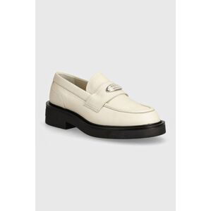 Kožené mokasíny Tommy Jeans TJW FLAT LOAFER dámske, béžová farba, na plochom podpätku, EN0EN02557