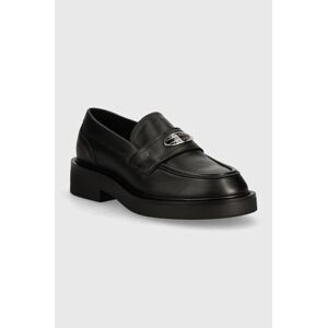 Kožené mokasíny Tommy Jeans TJW FLAT LOAFER dámske, čierna farba, na plochom podpätku, EN0EN02557