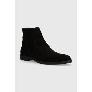 Semišové topánky HUGO Kerr pánske, čierna farba, 50522949