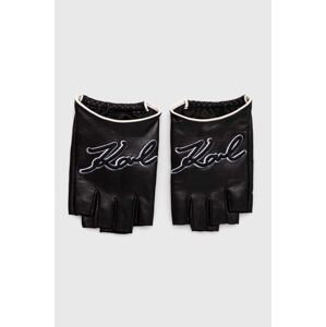 Kožené rukavice Karl Lagerfeld dámske, čierna farba, 245W3602