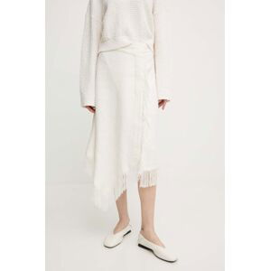 Ľanová sukňa A.L.C. Amelie béžová farba, midi, áčkový strih, 3SKRT00537