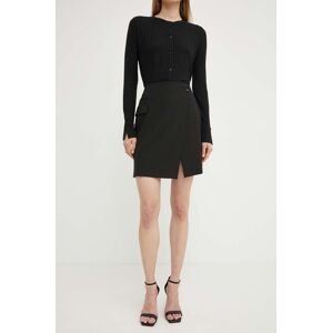 Vlnená sukňa BOSS čierna farba, mini, rovný strih, 50521341
