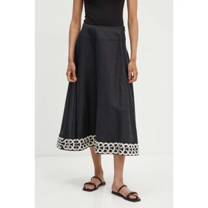 Ľanová sukňa By Malene Birger LEONNE čierna farba, midi, áčkový strih, Q70967010