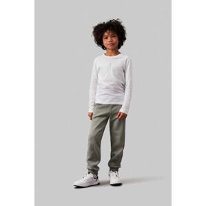 Detské tepláky Calvin Klein Jeans FLEECE JOGGER zelená farba, jednofarebné, IB0IB02123