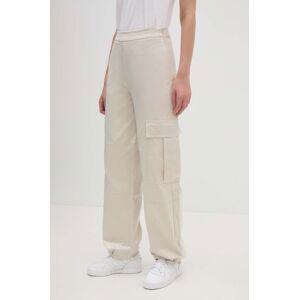 Nohavice Calvin Klein Jeans dámske, béžová farba, široké, vysoký pás, J20J223921