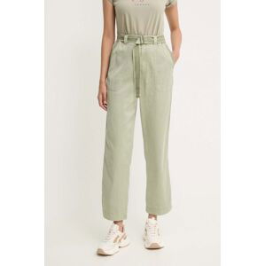 Nohavice Pepe Jeans AYLIN dámske, zelená farba, rovné, vysoký pás, PL211763