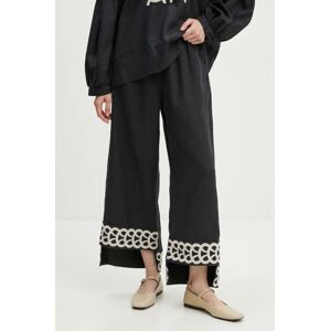 Ľanové nohavice By Malene Birger MIRABELLOS čierna farba, strih culottes, vysoký pás, Q70967011