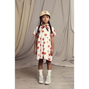 Dievčenské bavlnené šaty Mini Rodini Hearts biela farba, mini, áčkový strih