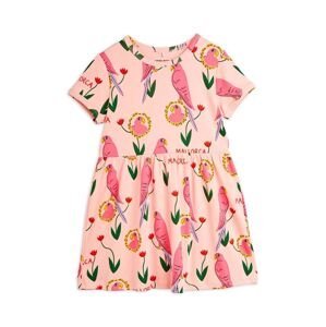 Dievčenské bavlnené šaty Mini Rodini Parrots ružová farba, mini, áčkový strih