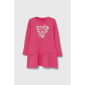 Dievčenské bavlnené šaty Guess ružová farba, mini, áčkový strih, K3YK13 KA6W4